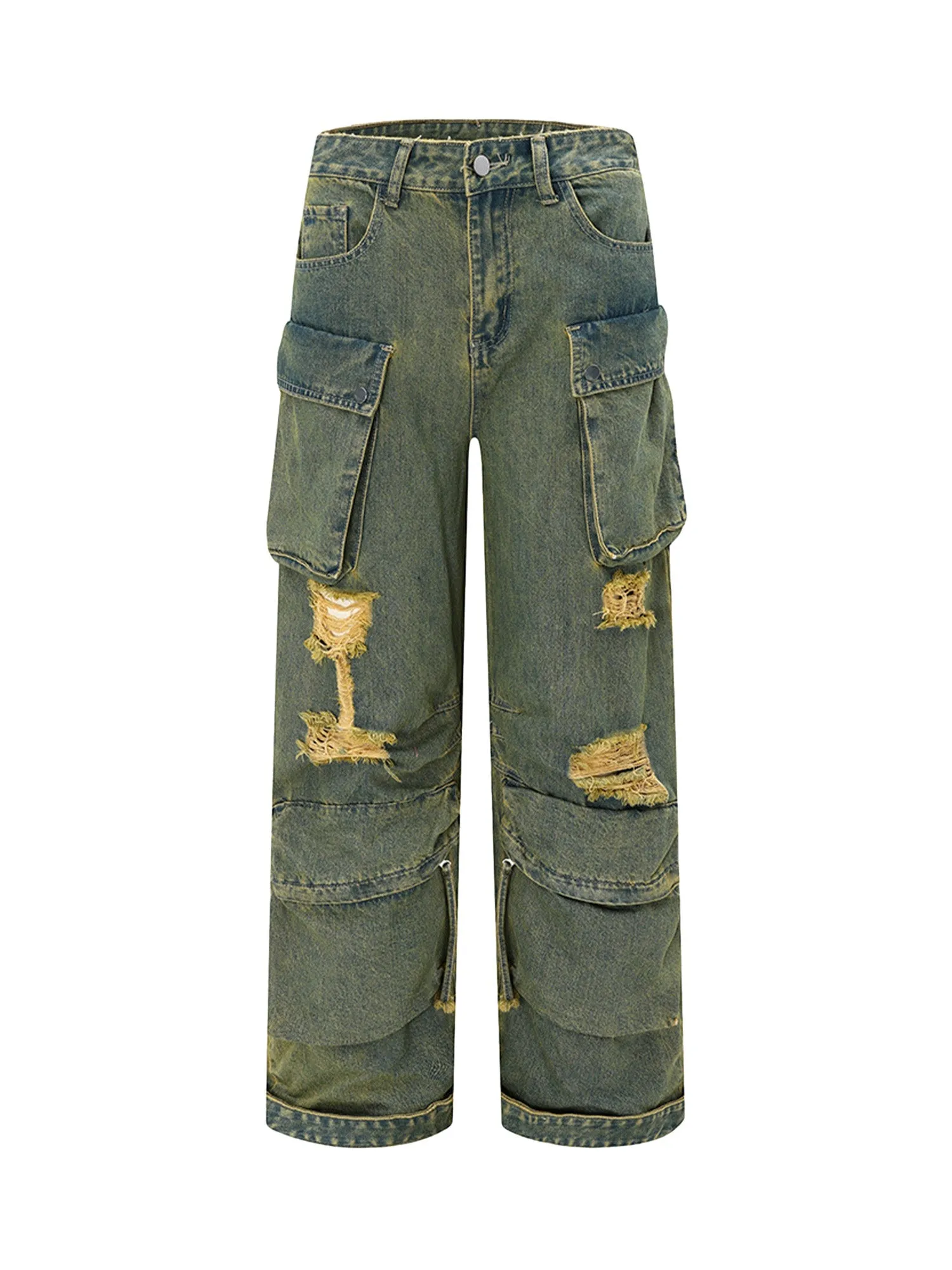 Wasteland Style Washed Distressed Work Cargo Jeans