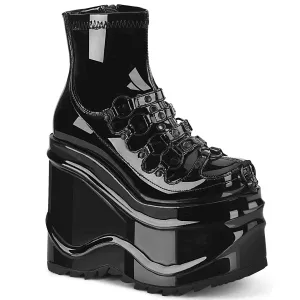 WAVE-110 DemoniaCult Black Patent Sexy Women's Ankle Boots (Alternative Footwear)
