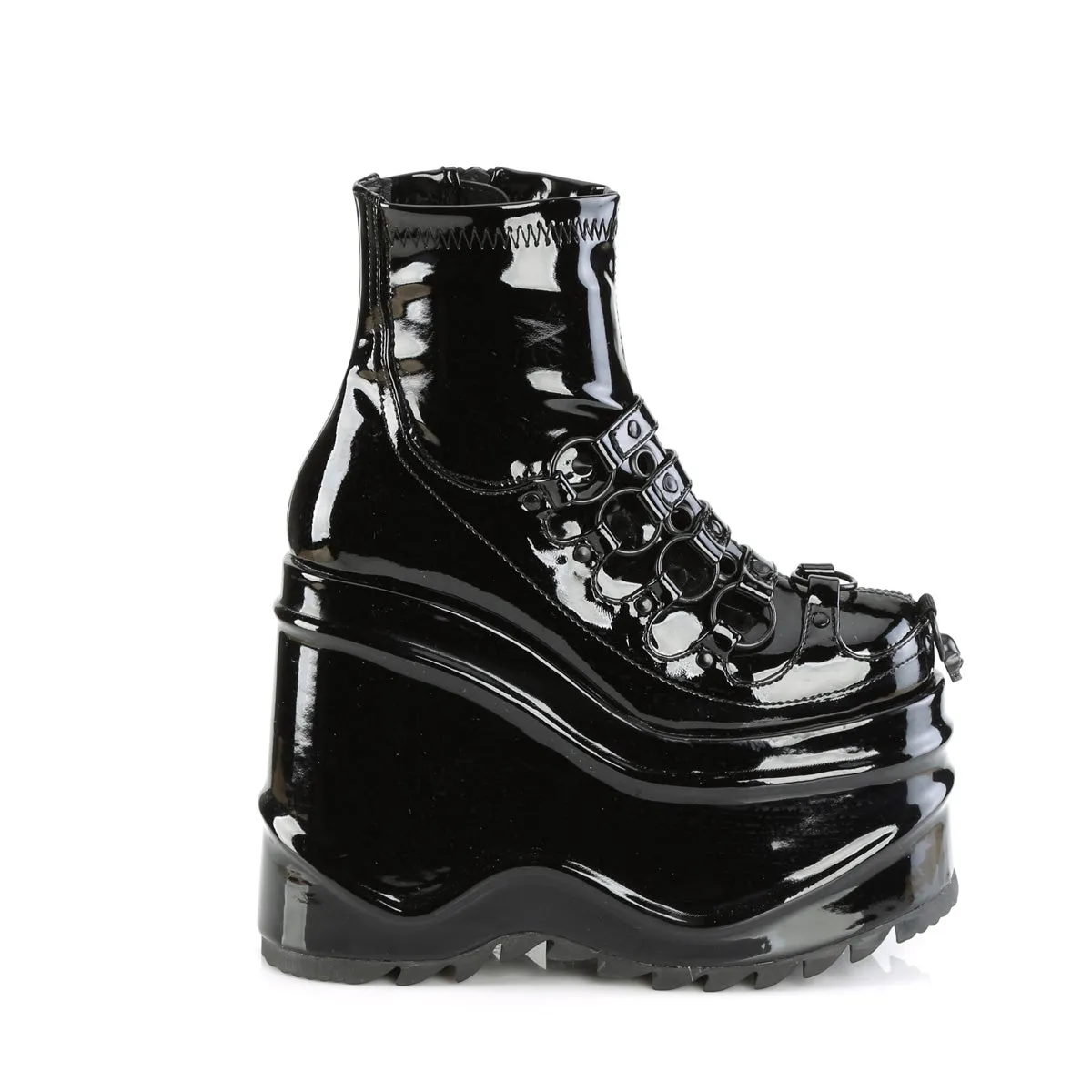 WAVE-110 DemoniaCult Black Patent Sexy Women's Ankle Boots (Alternative Footwear)