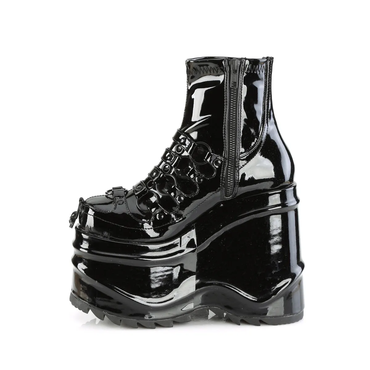 WAVE-110 DemoniaCult Black Patent Sexy Women's Ankle Boots (Alternative Footwear)