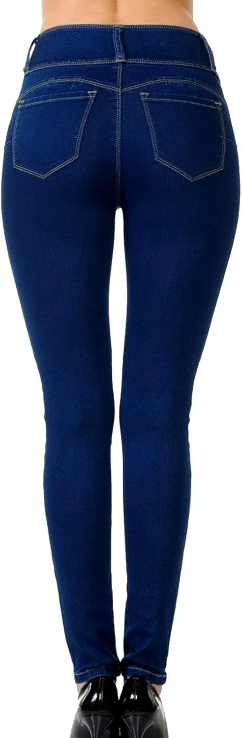 wax jean Women's High-Rise Push-Up Super Comfy 3-Button Skinny Jeans
