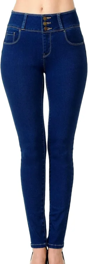 wax jean Women's High-Rise Push-Up Super Comfy 3-Button Skinny Jeans