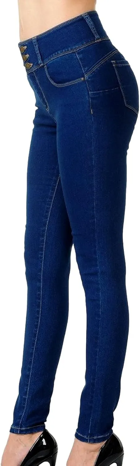 wax jean Women's High-Rise Push-Up Super Comfy 3-Button Skinny Jeans