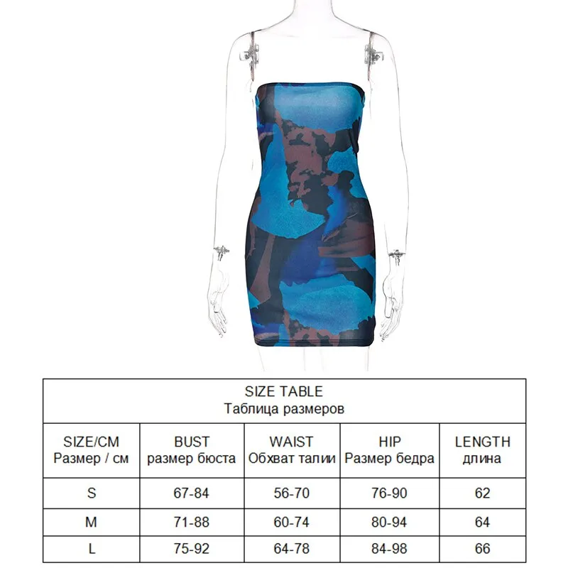 Wenkouban Strapless Party Dresses Backless Bodycon Dress Tie Dye Print Mini Dress Above Knee 90S Y2K Clothes Evening Club Night Sexy Dress