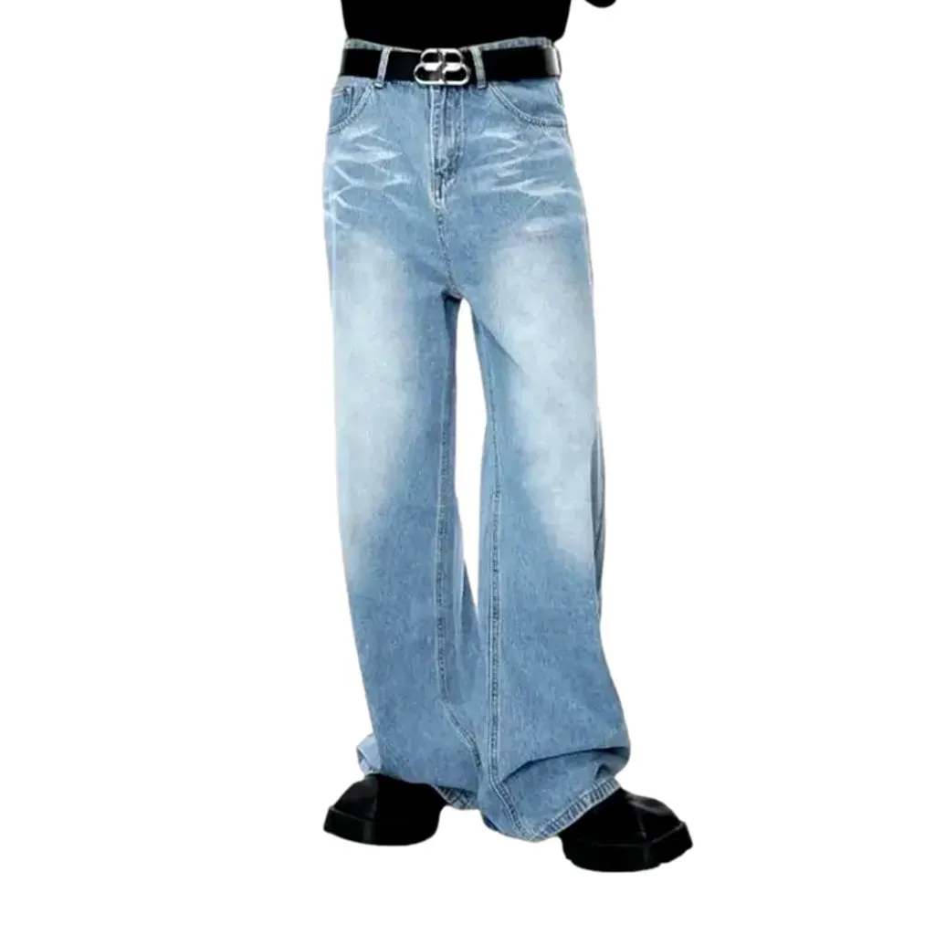 Whiskered light abraded men's jeans