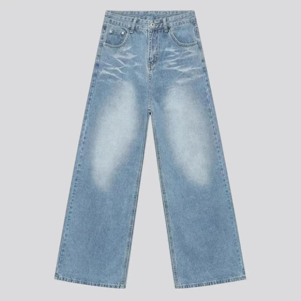 Whiskered light abraded men's jeans