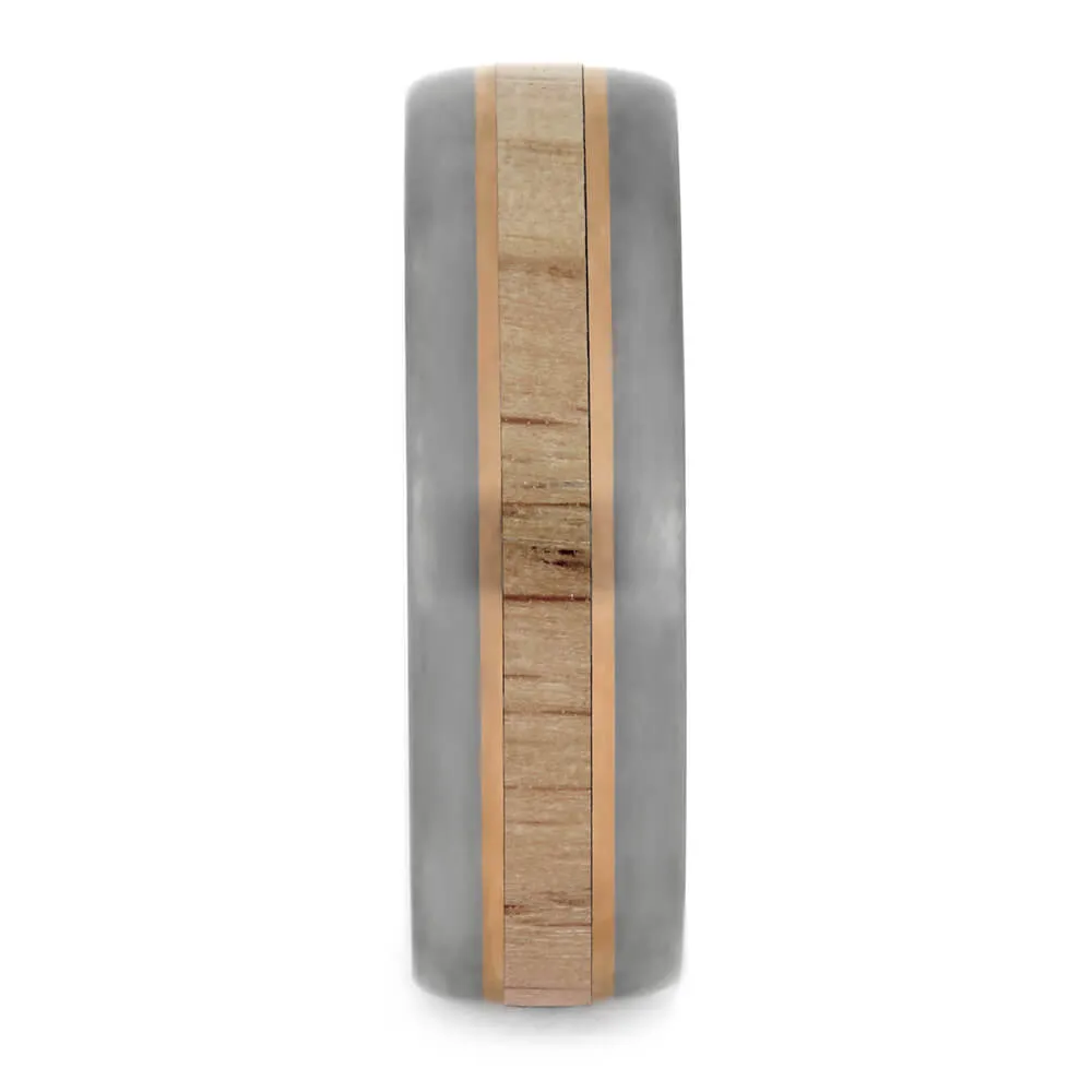 White Ash Baseball Bat Ring for Men in Titanium