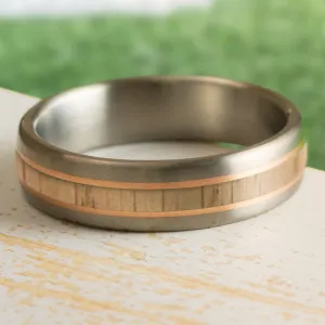 White Ash Baseball Bat Ring for Men in Titanium