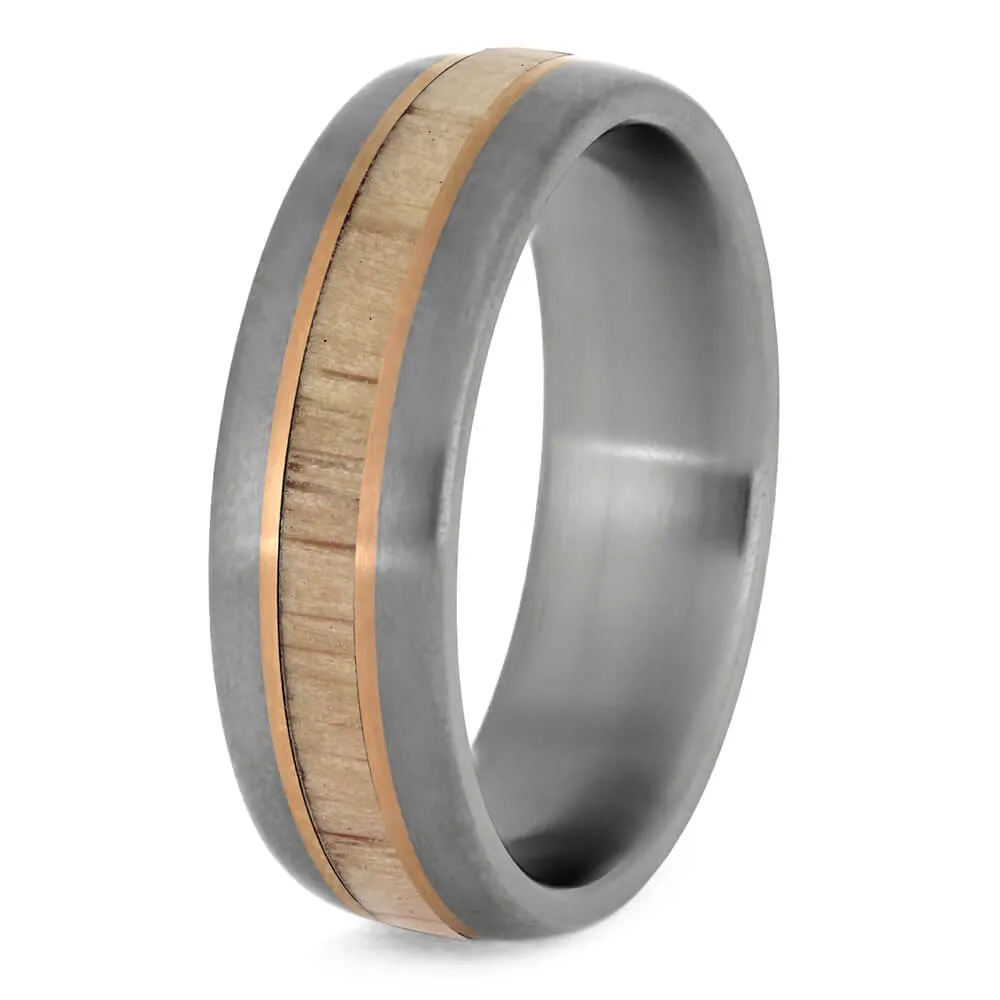 White Ash Baseball Bat Ring for Men in Titanium