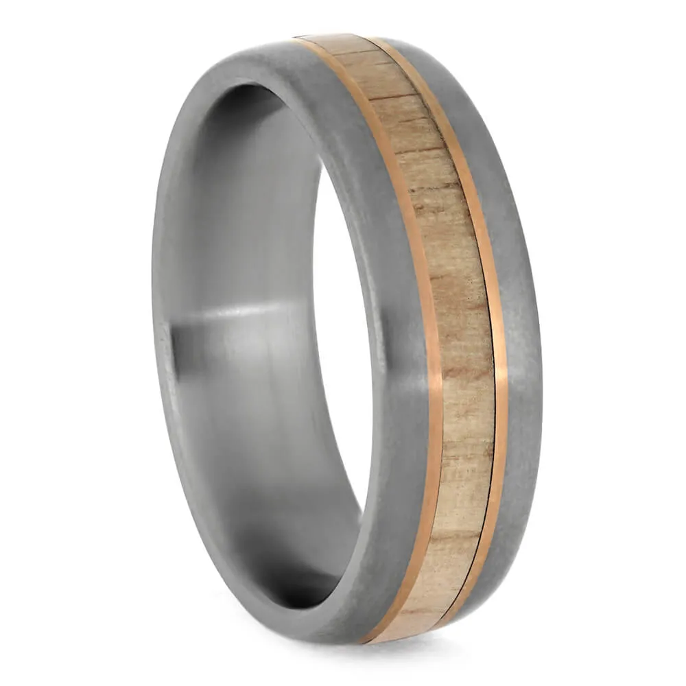 White Ash Baseball Bat Ring for Men in Titanium