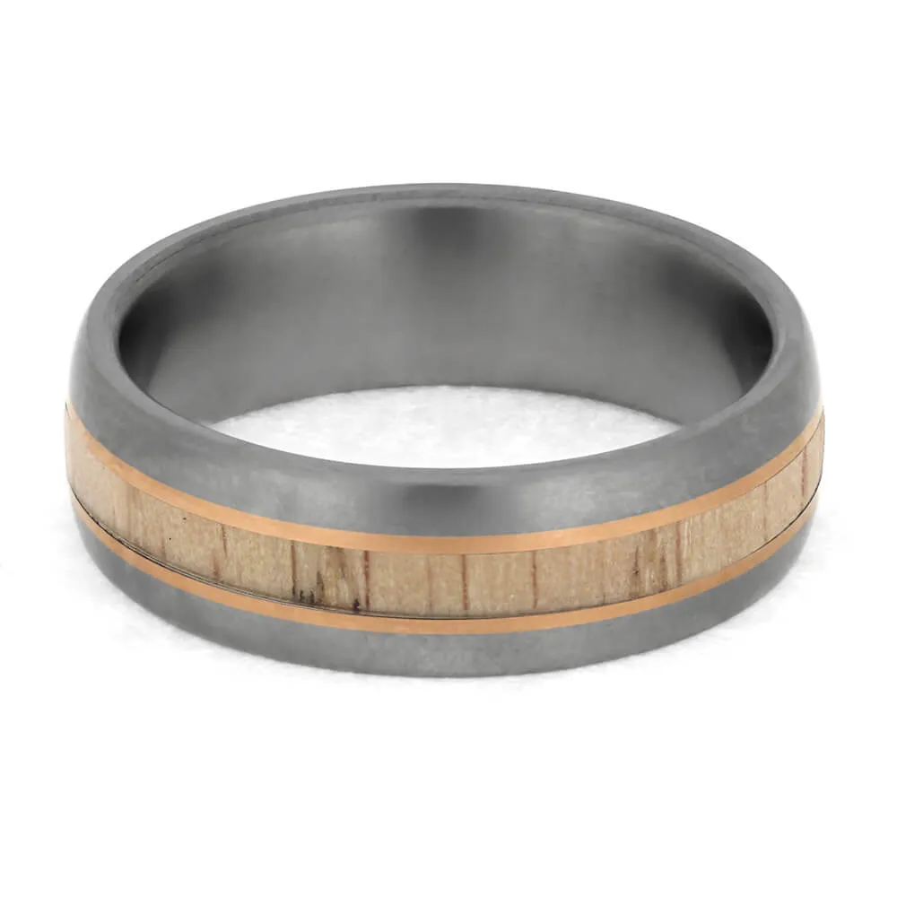 White Ash Baseball Bat Ring for Men in Titanium