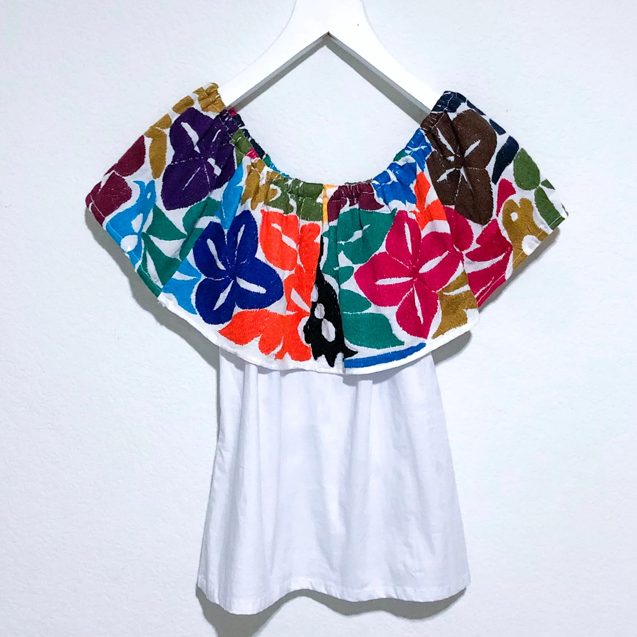 White Bardot Blouse with Multicolor Jalapa