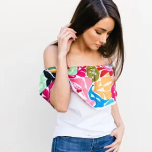 White Bardot Blouse with Multicolor Jalapa