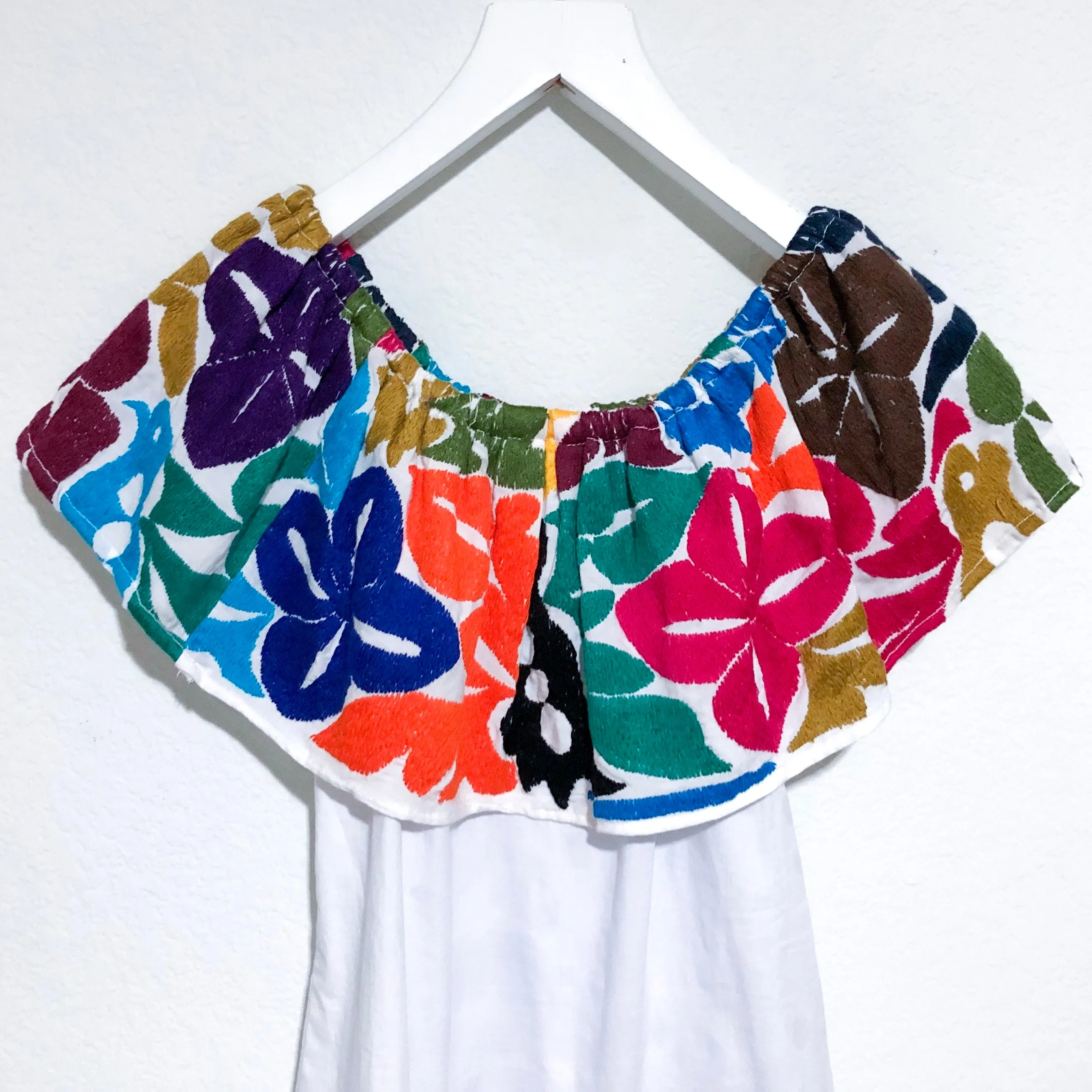 White Bardot Blouse with Multicolor Jalapa