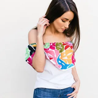 White Bardot Blouse with Multicolor Jalapa
