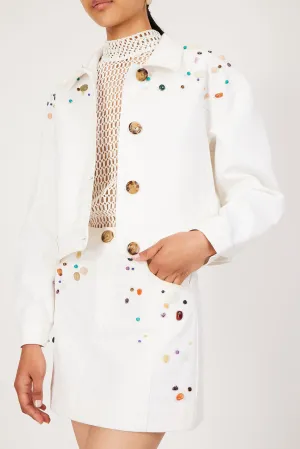 white denim moonstone mini skirt