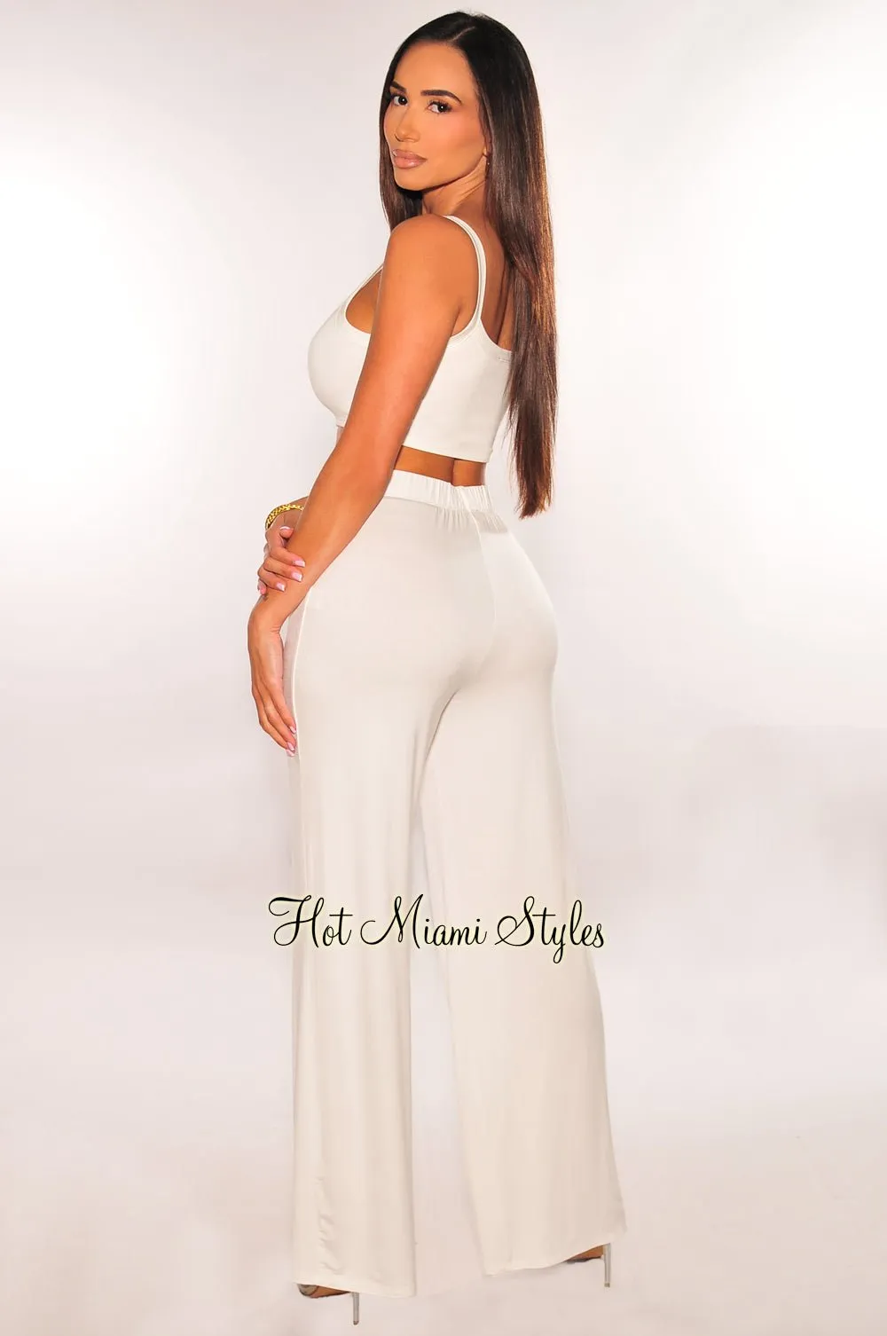 White Tank Palazzo Pants Two Piece Set