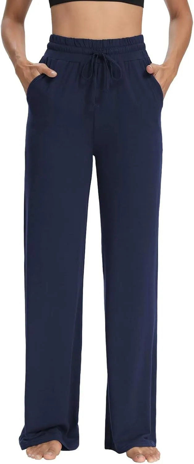 Wide Leg Pants for Women Summer Casual Drawstring High Waisted Pajama Pants Soft Baggy Yoga Pants with Pockets
