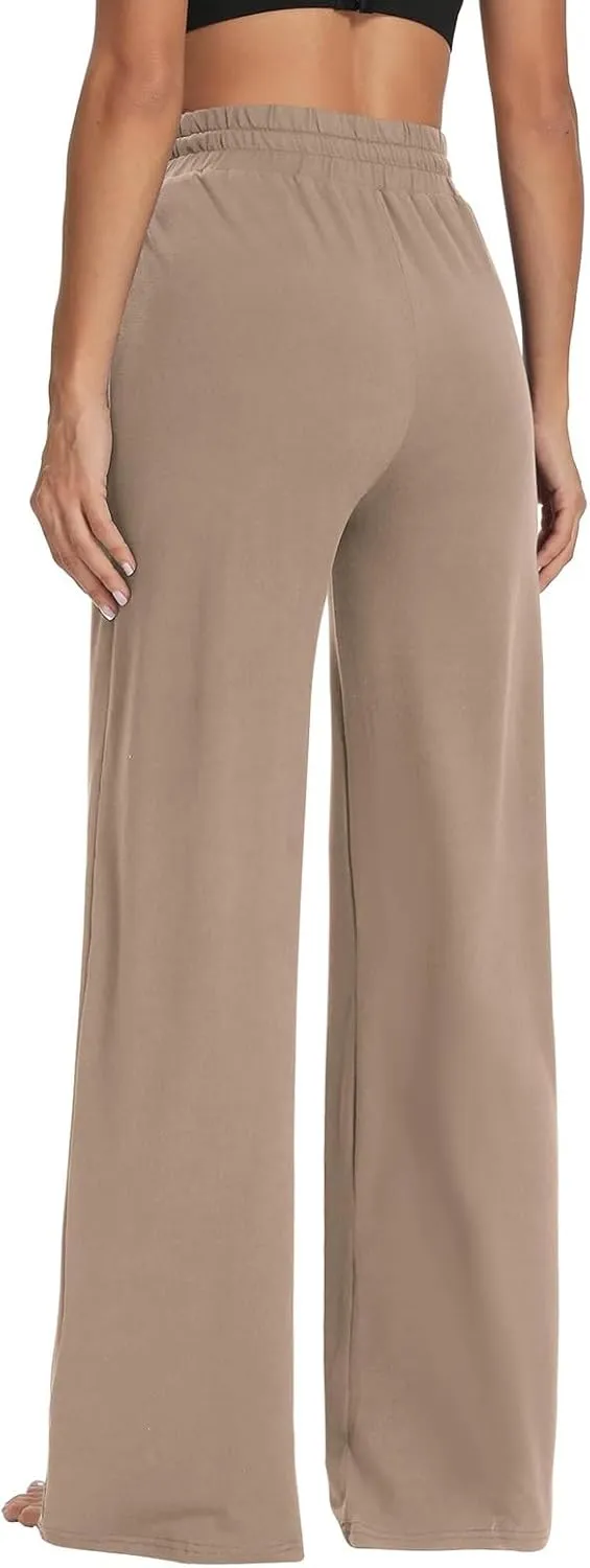 Wide Leg Pants for Women Summer Casual Drawstring High Waisted Pajama Pants Soft Baggy Yoga Pants with Pockets