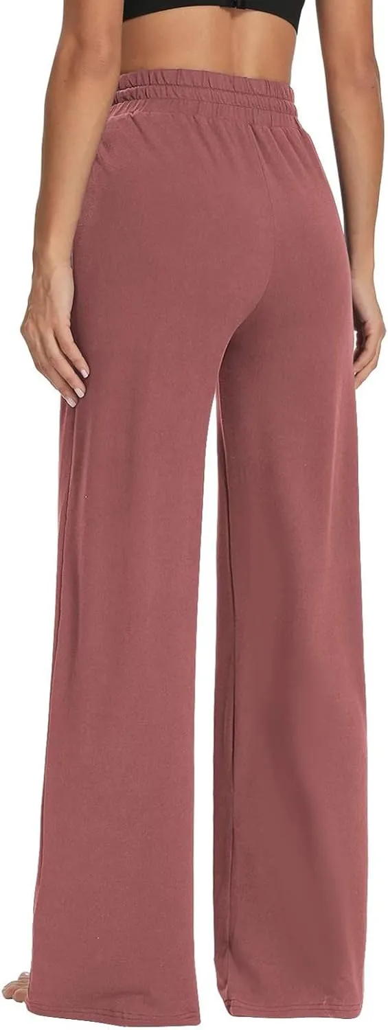 Wide Leg Pants for Women Summer Casual Drawstring High Waisted Pajama Pants Soft Baggy Yoga Pants with Pockets