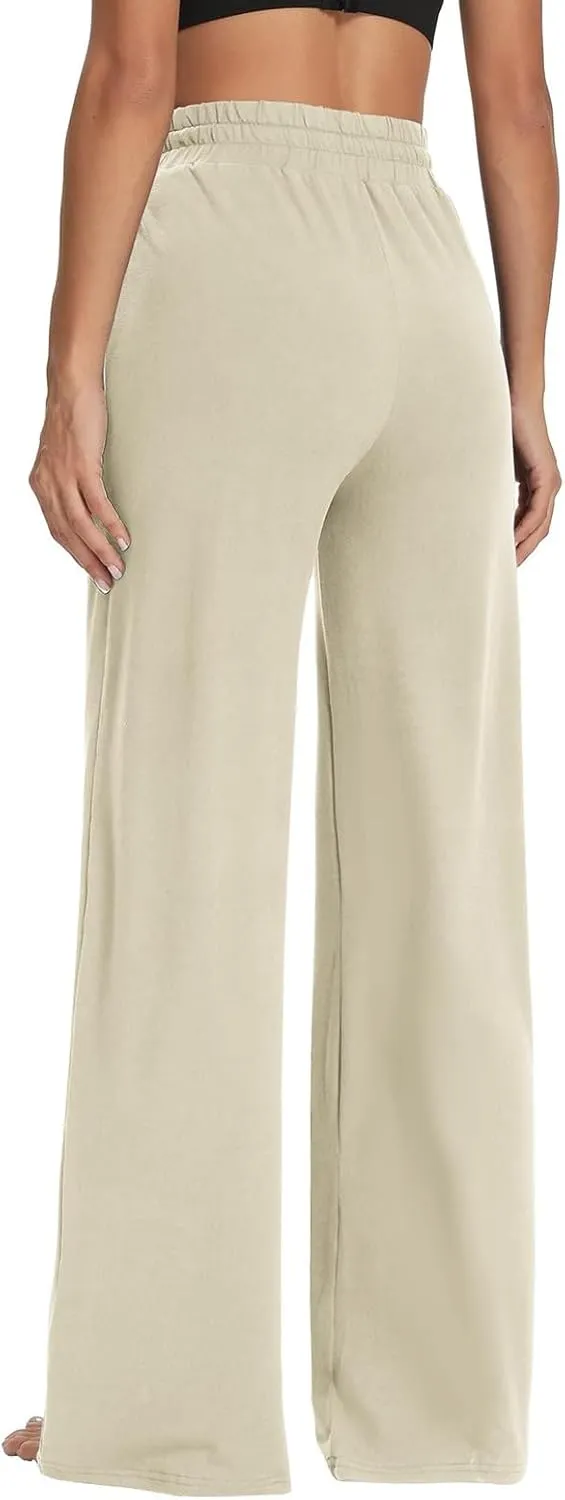 Wide Leg Pants for Women Summer Casual Drawstring High Waisted Pajama Pants Soft Baggy Yoga Pants with Pockets