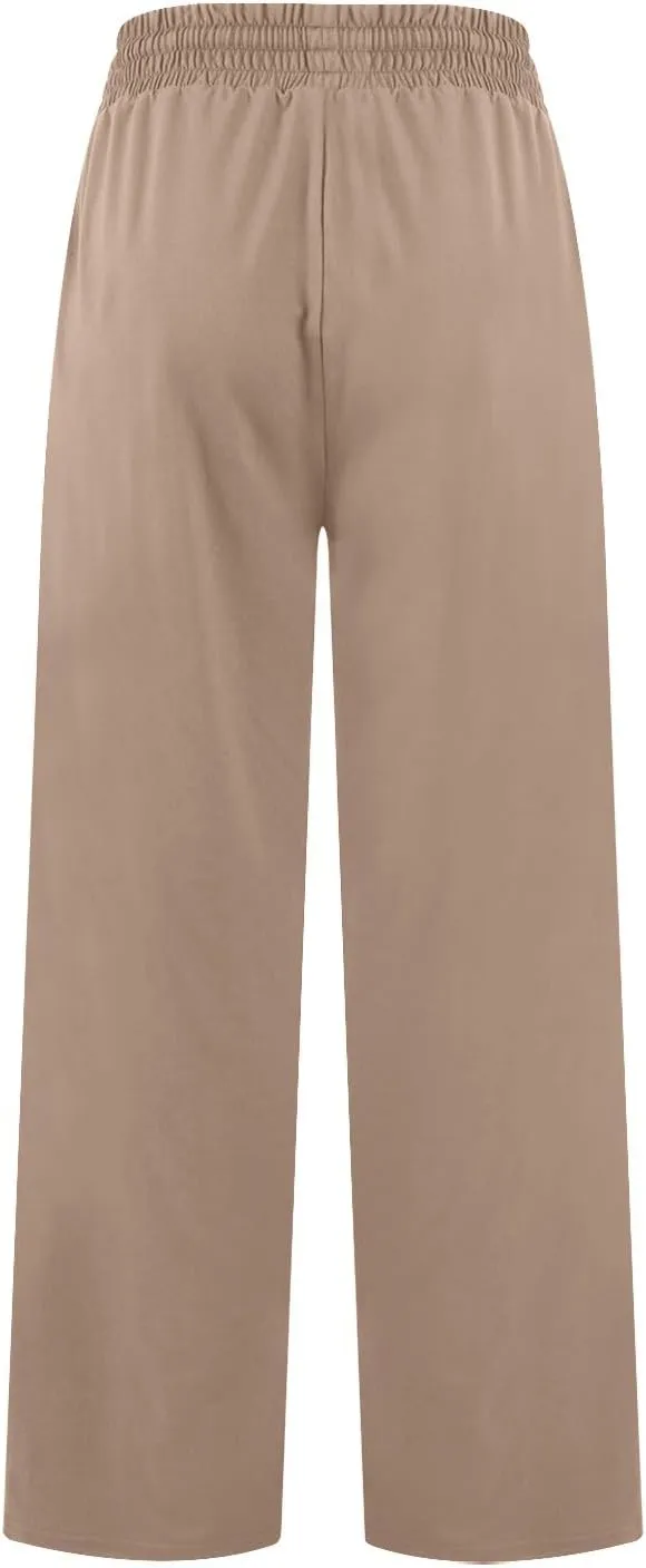 Wide Leg Pants for Women Summer Casual Drawstring High Waisted Pajama Pants Soft Baggy Yoga Pants with Pockets