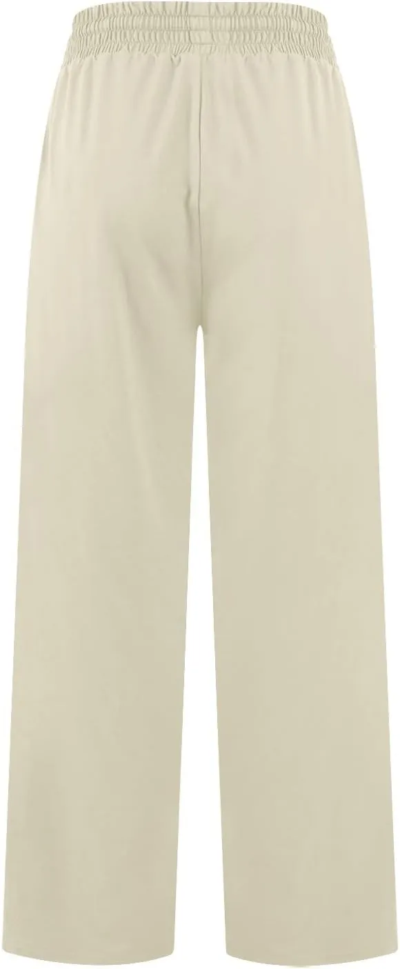 Wide Leg Pants for Women Summer Casual Drawstring High Waisted Pajama Pants Soft Baggy Yoga Pants with Pockets
