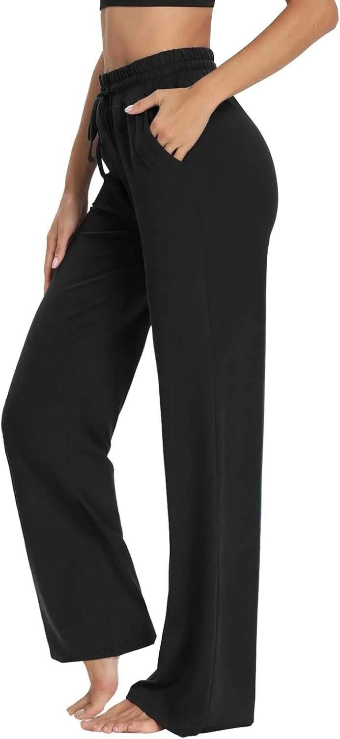 Wide Leg Pants for Women Summer Casual Drawstring High Waisted Pajama Pants Soft Baggy Yoga Pants with Pockets