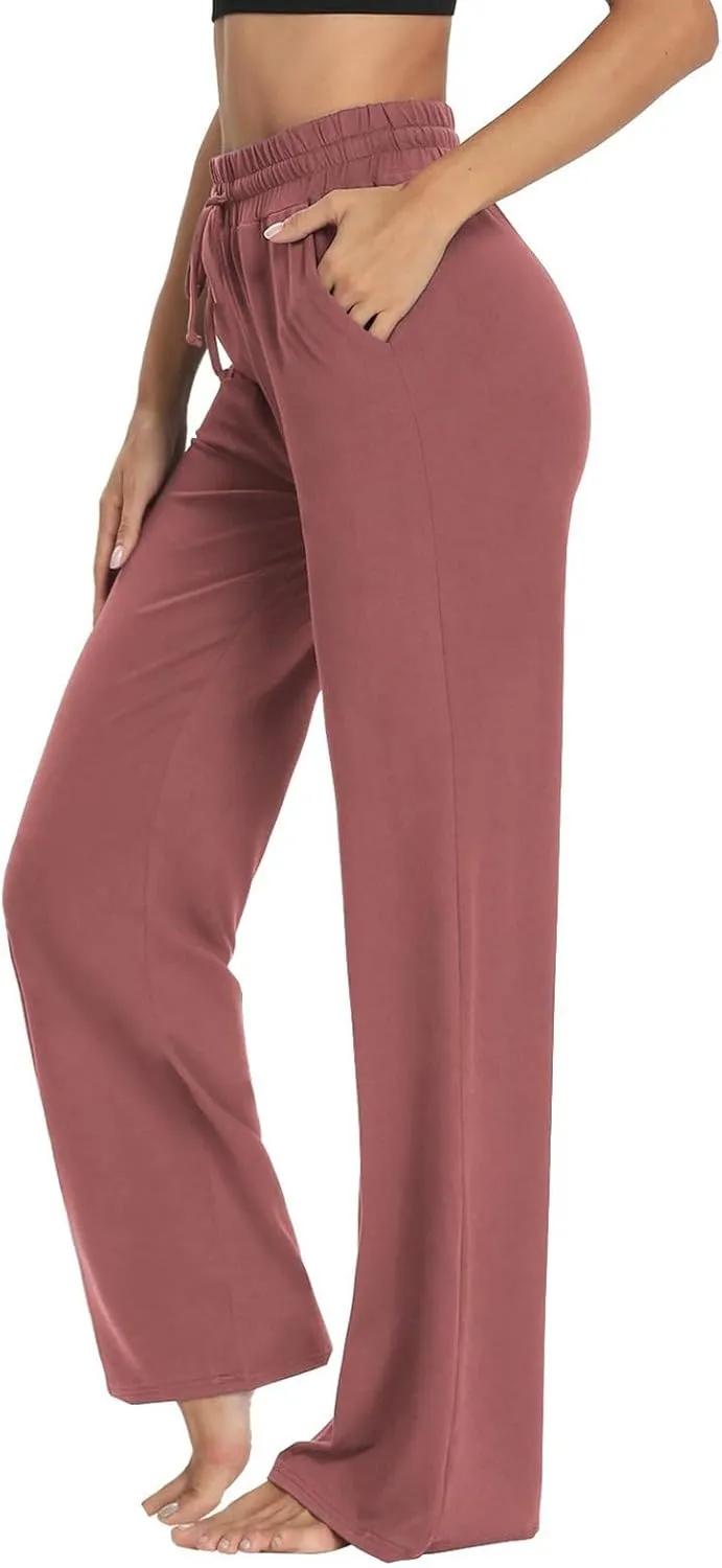 Wide Leg Pants for Women Summer Casual Drawstring High Waisted Pajama Pants Soft Baggy Yoga Pants with Pockets