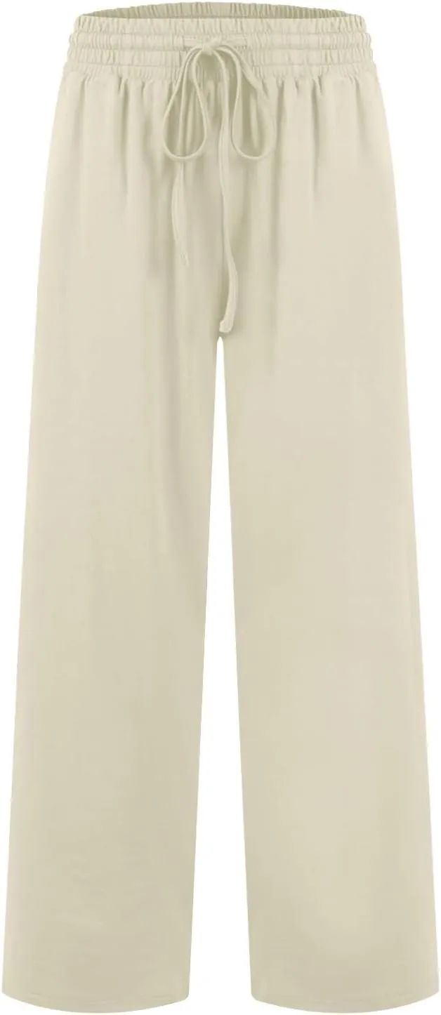 Wide Leg Pants for Women Summer Casual Drawstring High Waisted Pajama Pants Soft Baggy Yoga Pants with Pockets