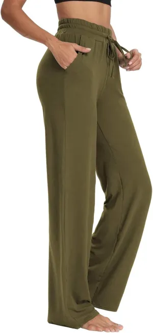 Wide Leg Pants for Women Summer Casual Drawstring High Waisted Pajama Pants Soft Baggy Yoga Pants with Pockets