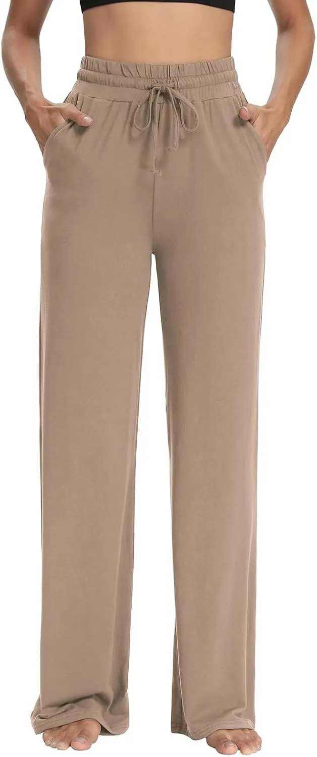 Wide Leg Pants for Women Summer Casual Drawstring High Waisted Pajama Pants Soft Baggy Yoga Pants with Pockets