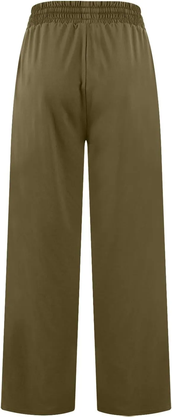Wide Leg Pants for Women Summer Casual Drawstring High Waisted Pajama Pants Soft Baggy Yoga Pants with Pockets