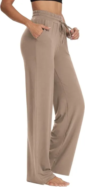 Wide Leg Pants for Women Summer Casual Drawstring High Waisted Pajama Pants Soft Baggy Yoga Pants with Pockets