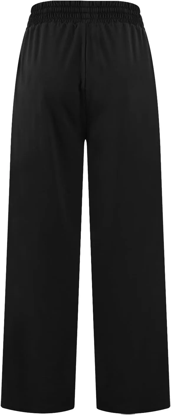 Wide Leg Pants for Women Summer Casual Drawstring High Waisted Pajama Pants Soft Baggy Yoga Pants with Pockets