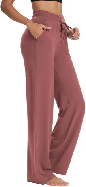 Wide Leg Pants for Women Summer Casual Drawstring High Waisted Pajama Pants Soft Baggy Yoga Pants with Pockets