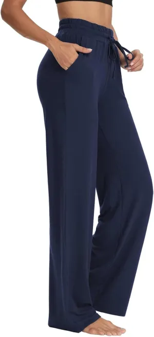 Wide Leg Pants for Women Summer Casual Drawstring High Waisted Pajama Pants Soft Baggy Yoga Pants with Pockets