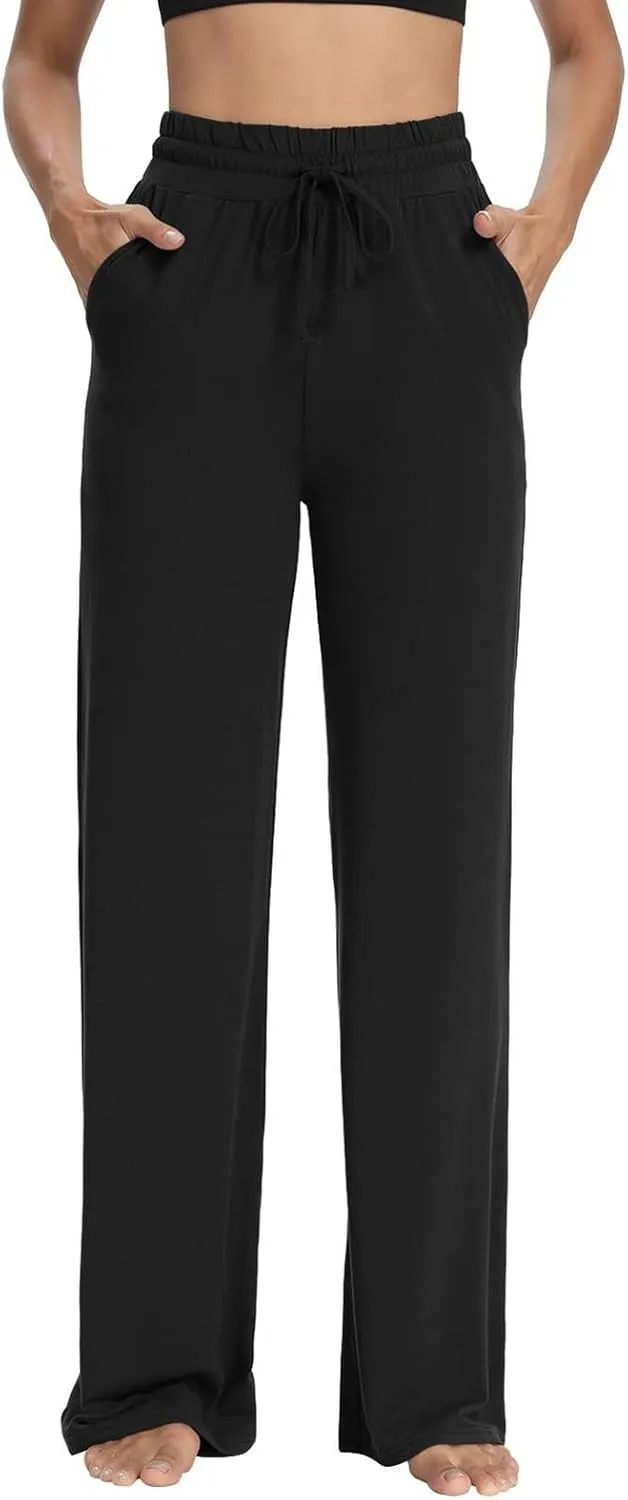 Wide Leg Pants for Women Summer Casual Drawstring High Waisted Pajama Pants Soft Baggy Yoga Pants with Pockets