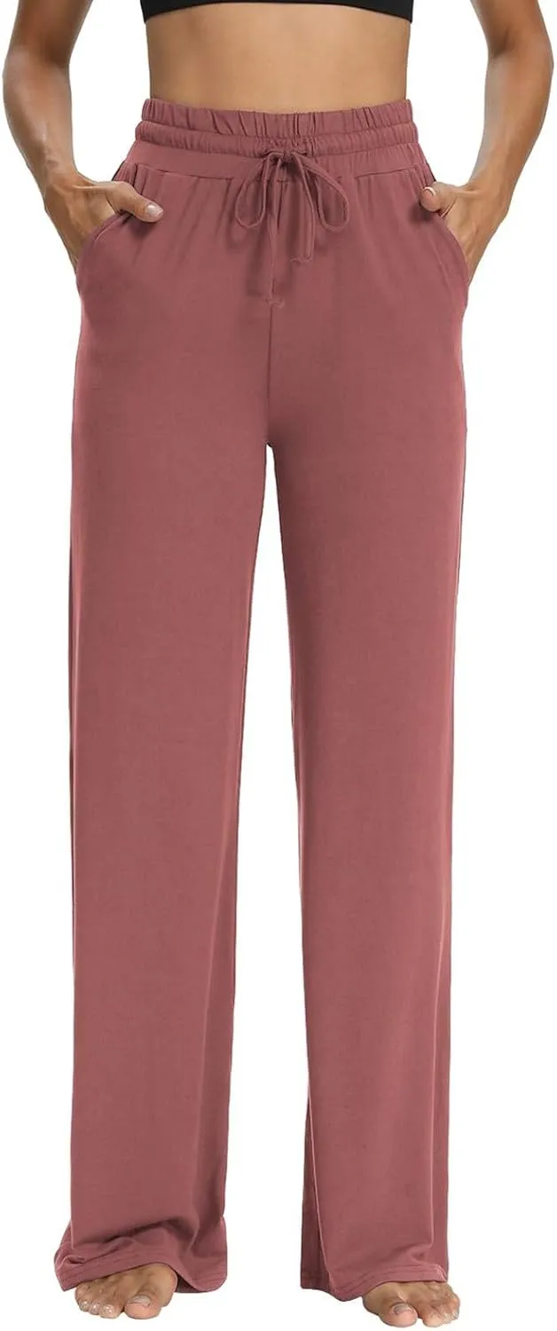Wide Leg Pants for Women Summer Casual Drawstring High Waisted Pajama Pants Soft Baggy Yoga Pants with Pockets