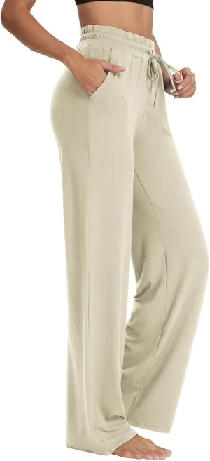 Wide Leg Pants for Women Summer Casual Drawstring High Waisted Pajama Pants Soft Baggy Yoga Pants with Pockets