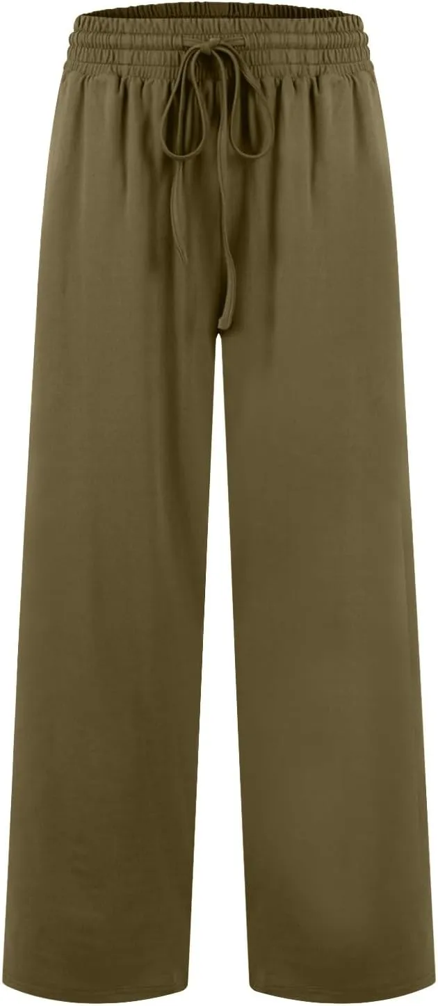 Wide Leg Pants for Women Summer Casual Drawstring High Waisted Pajama Pants Soft Baggy Yoga Pants with Pockets