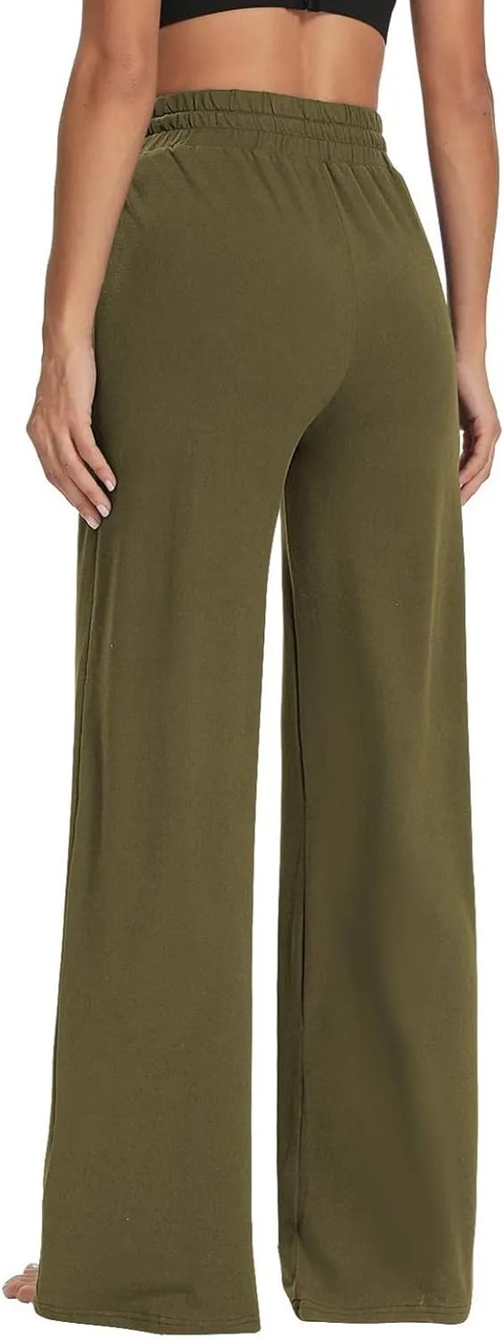 Wide Leg Pants for Women Summer Casual Drawstring High Waisted Pajama Pants Soft Baggy Yoga Pants with Pockets