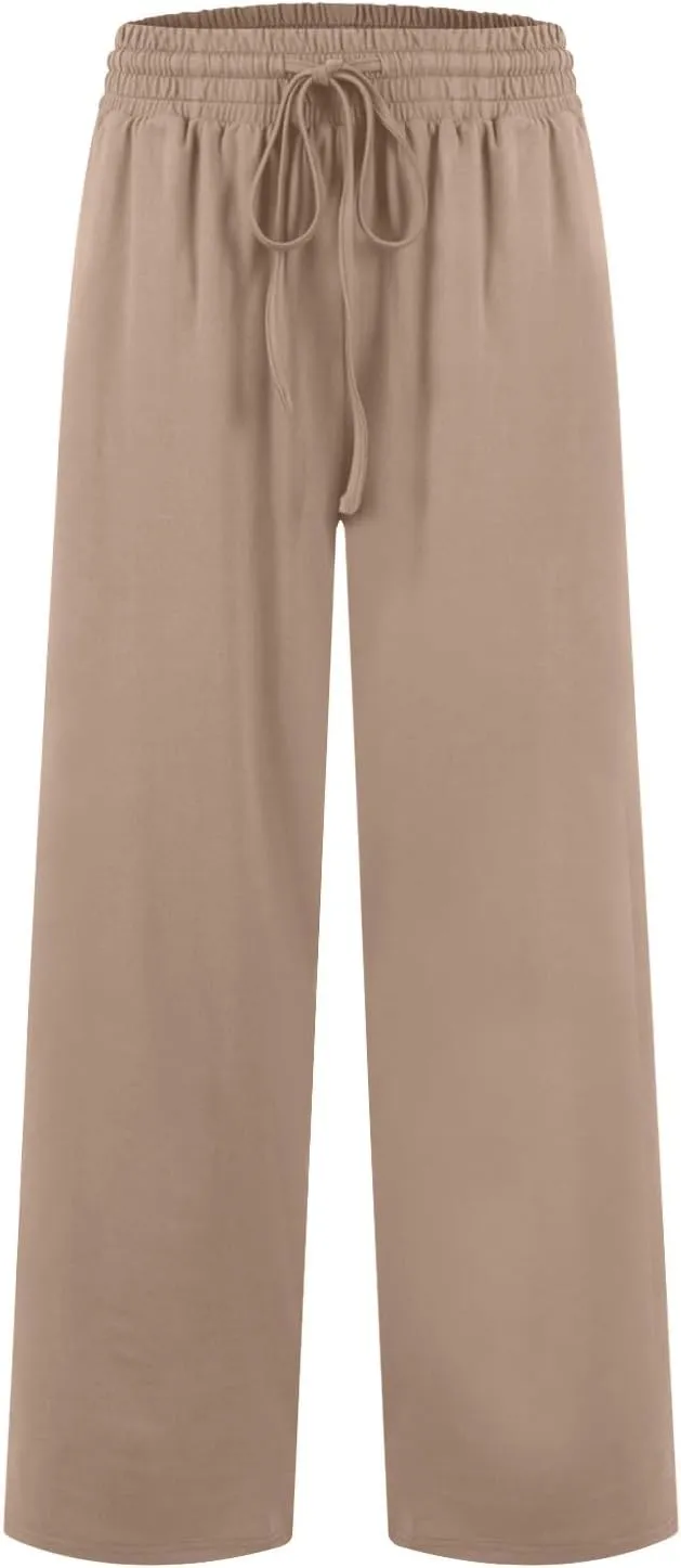 Wide Leg Pants for Women Summer Casual Drawstring High Waisted Pajama Pants Soft Baggy Yoga Pants with Pockets