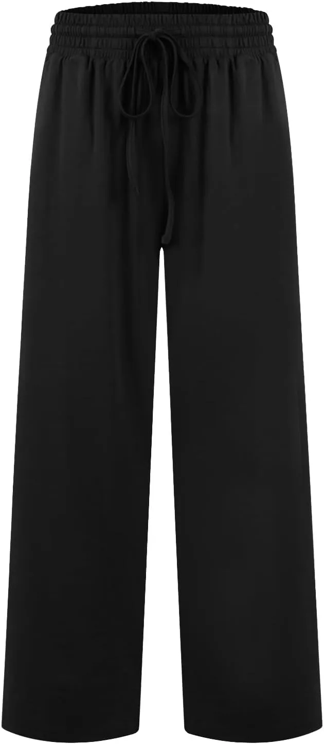 Wide Leg Pants for Women Summer Casual Drawstring High Waisted Pajama Pants Soft Baggy Yoga Pants with Pockets