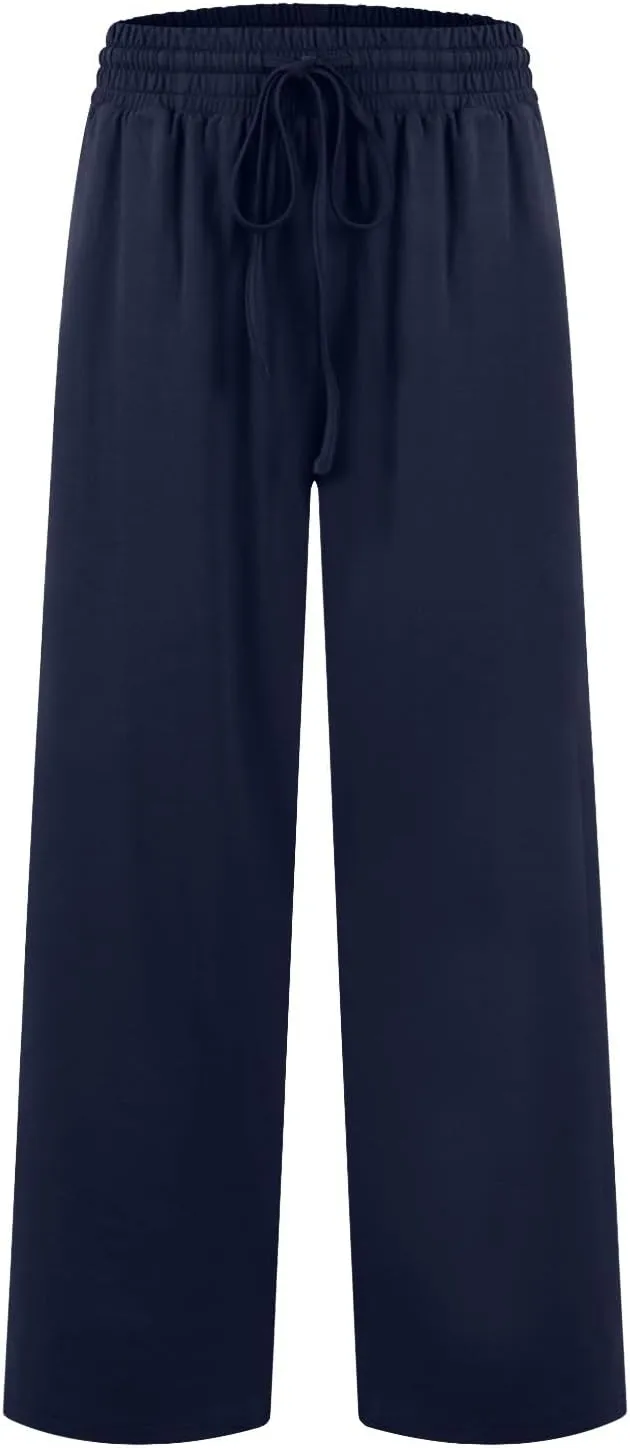 Wide Leg Pants for Women Summer Casual Drawstring High Waisted Pajama Pants Soft Baggy Yoga Pants with Pockets