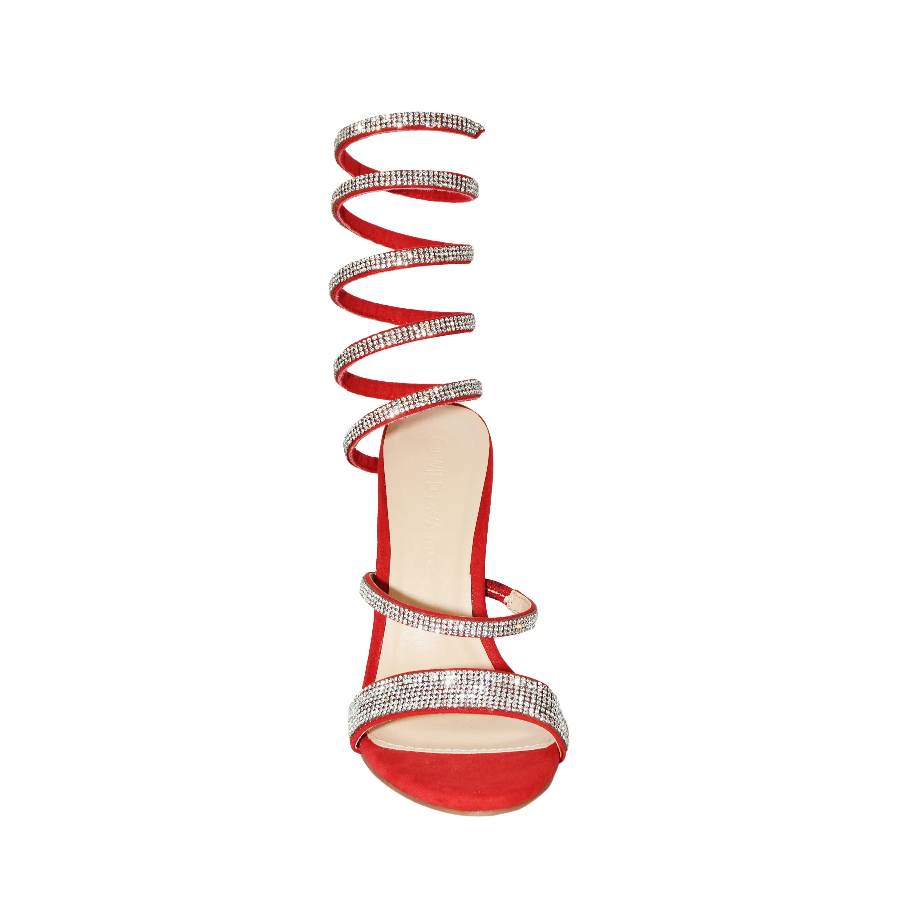 Wild Diva Spiral Rhinestone Strappy Ankle Chunky Block Heels