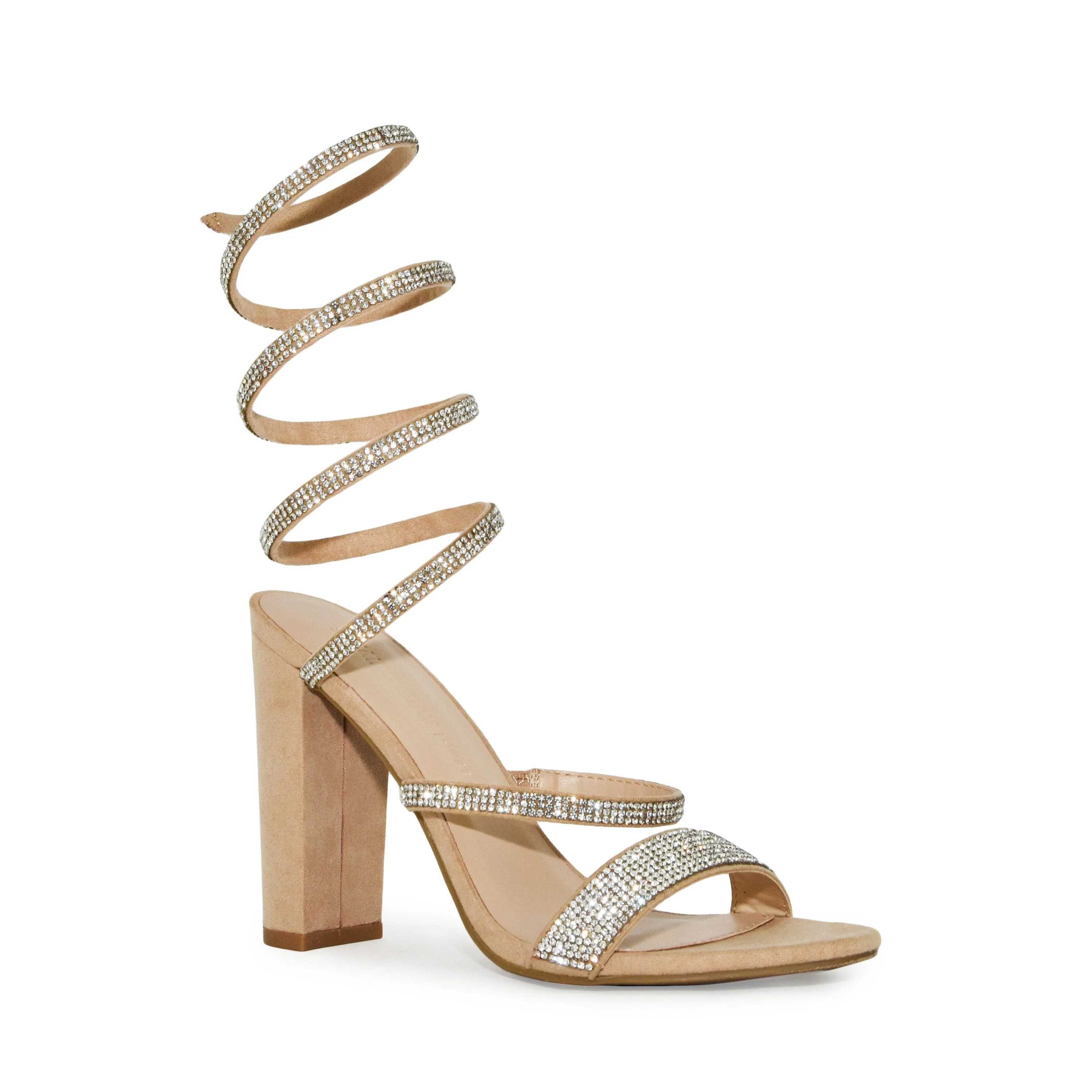 Wild Diva Spiral Rhinestone Strappy Ankle Chunky Block Heels