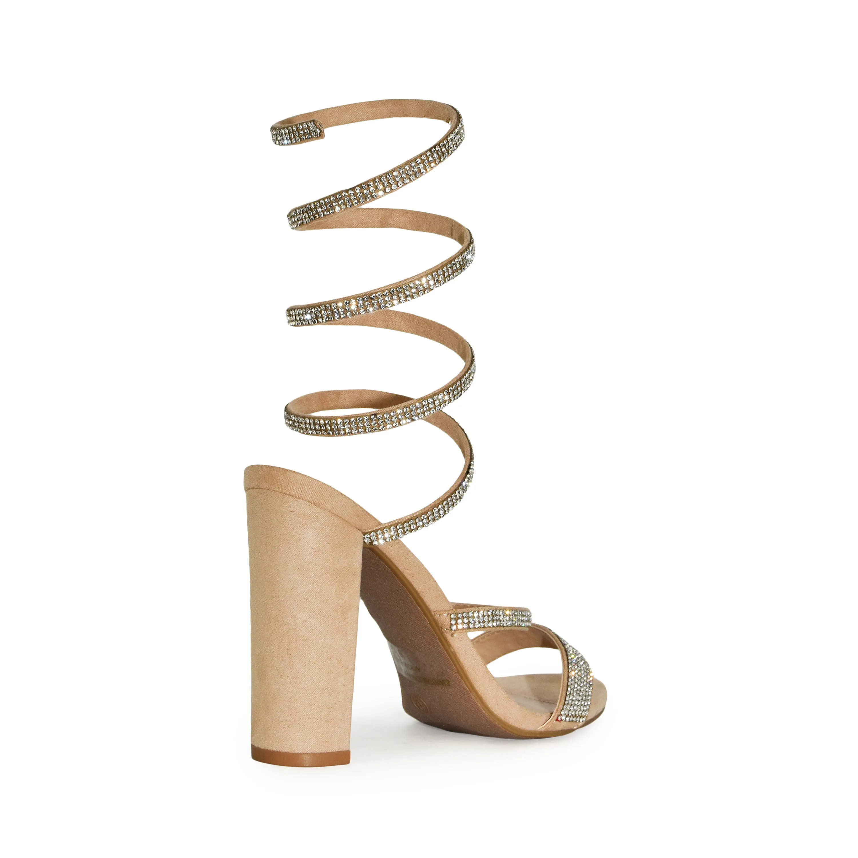 Wild Diva Spiral Rhinestone Strappy Ankle Chunky Block Heels
