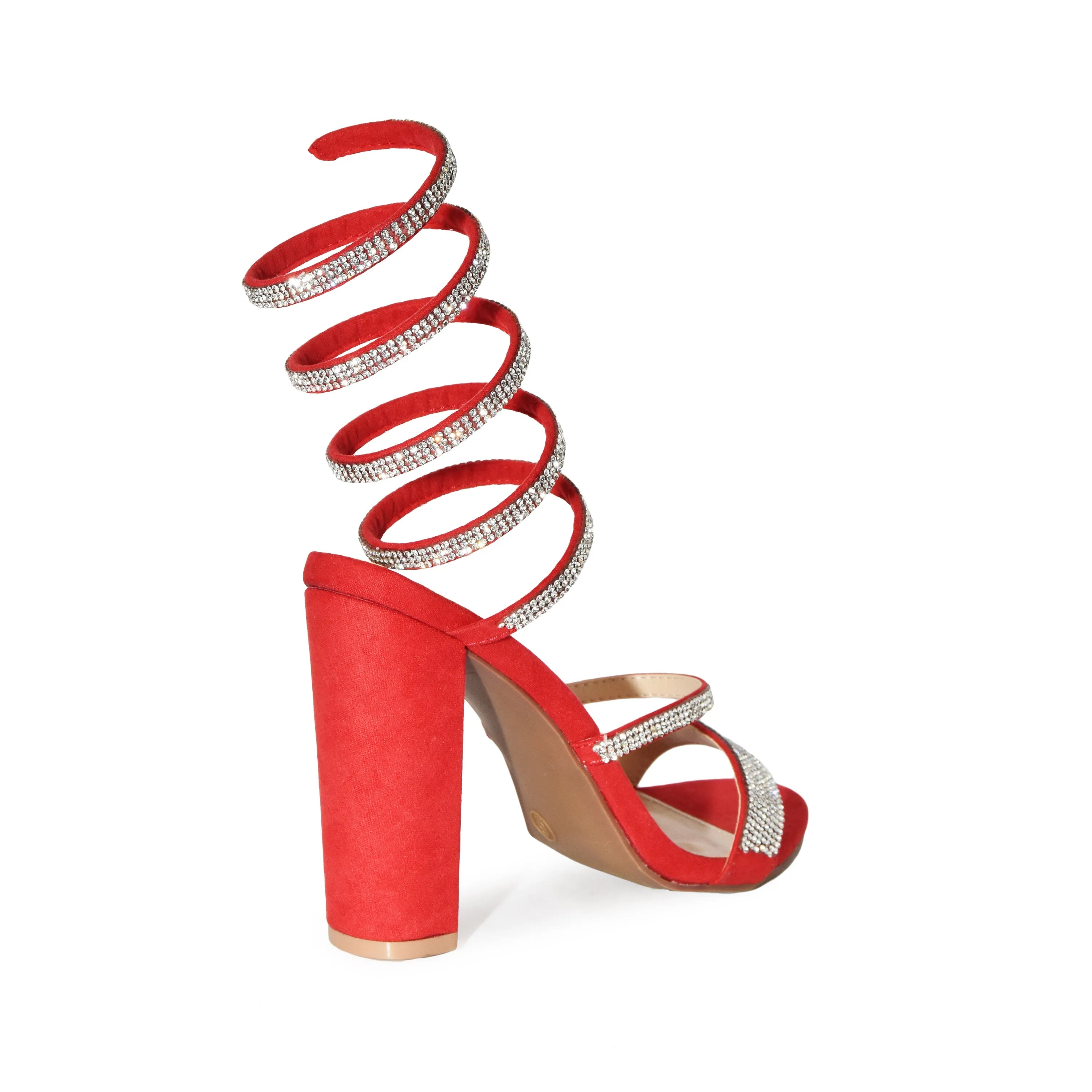 Wild Diva Spiral Rhinestone Strappy Ankle Chunky Block Heels