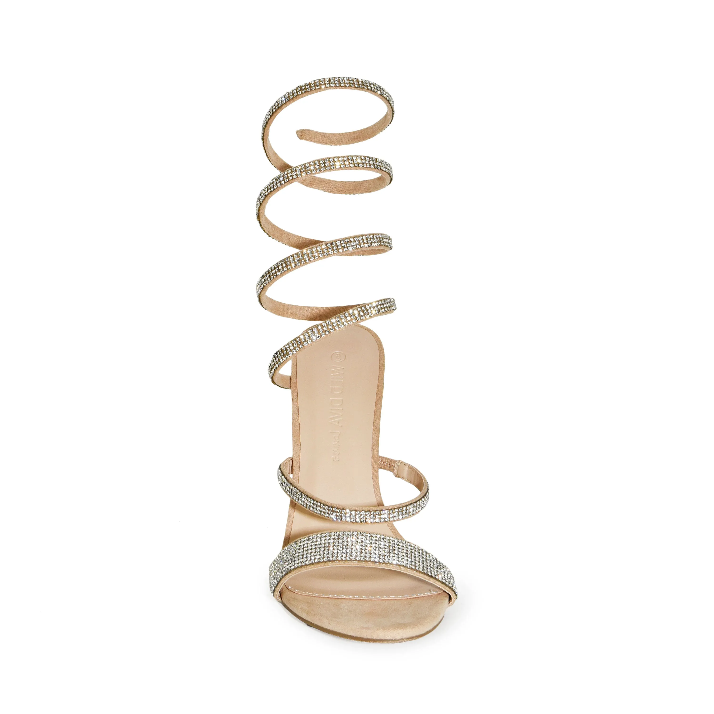 Wild Diva Spiral Rhinestone Strappy Ankle Chunky Block Heels